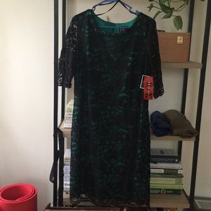 3/4 sleeve, knee length lacy cocktail dress